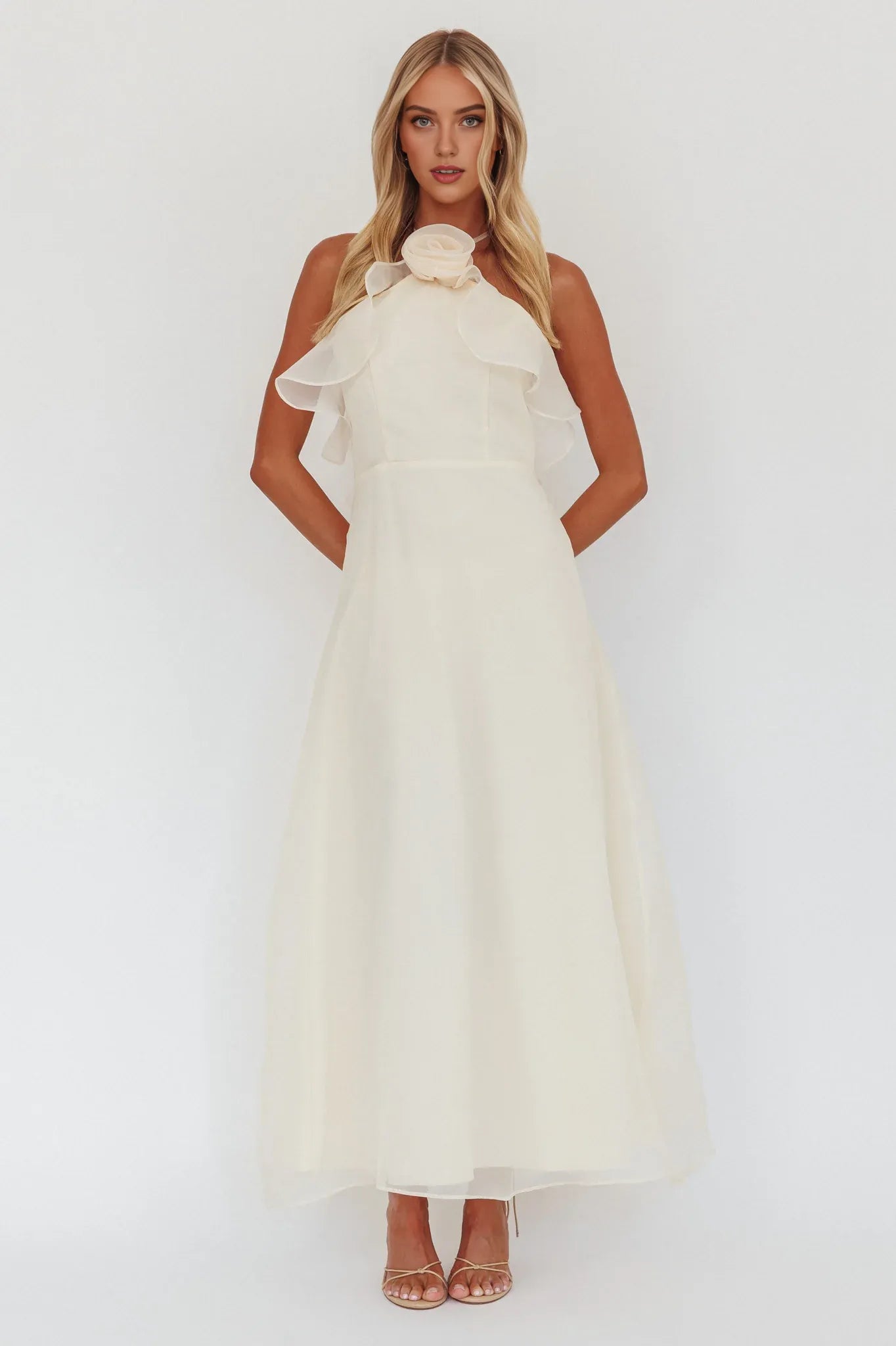 Robe Weitese dos nu, coupe trapèze/princesse, sans manches, longueur au sol, superbe robe de bal à fleurs dos nu